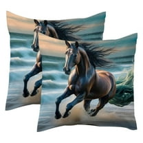PhooArto Running Horse on Beach Set of 2 Throw Pillow Covers Cases - 16" x 16" Square Decorative Cushion Covers for Sofa Couch Bed Home Decoration