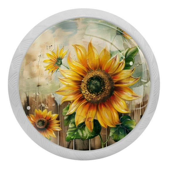 PhooArto Rustic Farmhouse Sunflower 4 PCS Crystal Glass Cabinet Knobs, Drawer Kitchen Cabinets Dresser Cupboard Wardrobe Pulls Handle - Glowing in the Dark