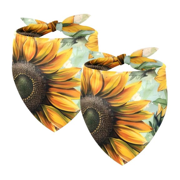 PhooArto Rustic Farmhouse Sunflower Pattern Dog Bandanas, 2 Pack Soft Washable Pet Scarf Triangle for Large Dogs Puppies and Cats
