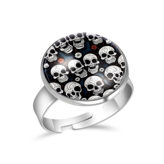 PhooArto Scary Skull Head Pattern Stainless Steel Rings for Women, Open Adjustable Ring Promise Ring Jewelry Gifts