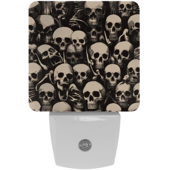 PhooArto Scary Skulls Pattern Plug in LED Night Light Auto Sensor Dusk to Dawn Decorative Night for Bedroom, Bathroom, Kitchen, Hallway, Stairs, Baby's Room, Energy Saving