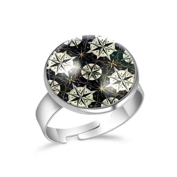 PhooArto Sea Compass Pattern Stainless Steel Rings for Women, Open Adjustable Ring Promise Ring Jewelry Gifts
