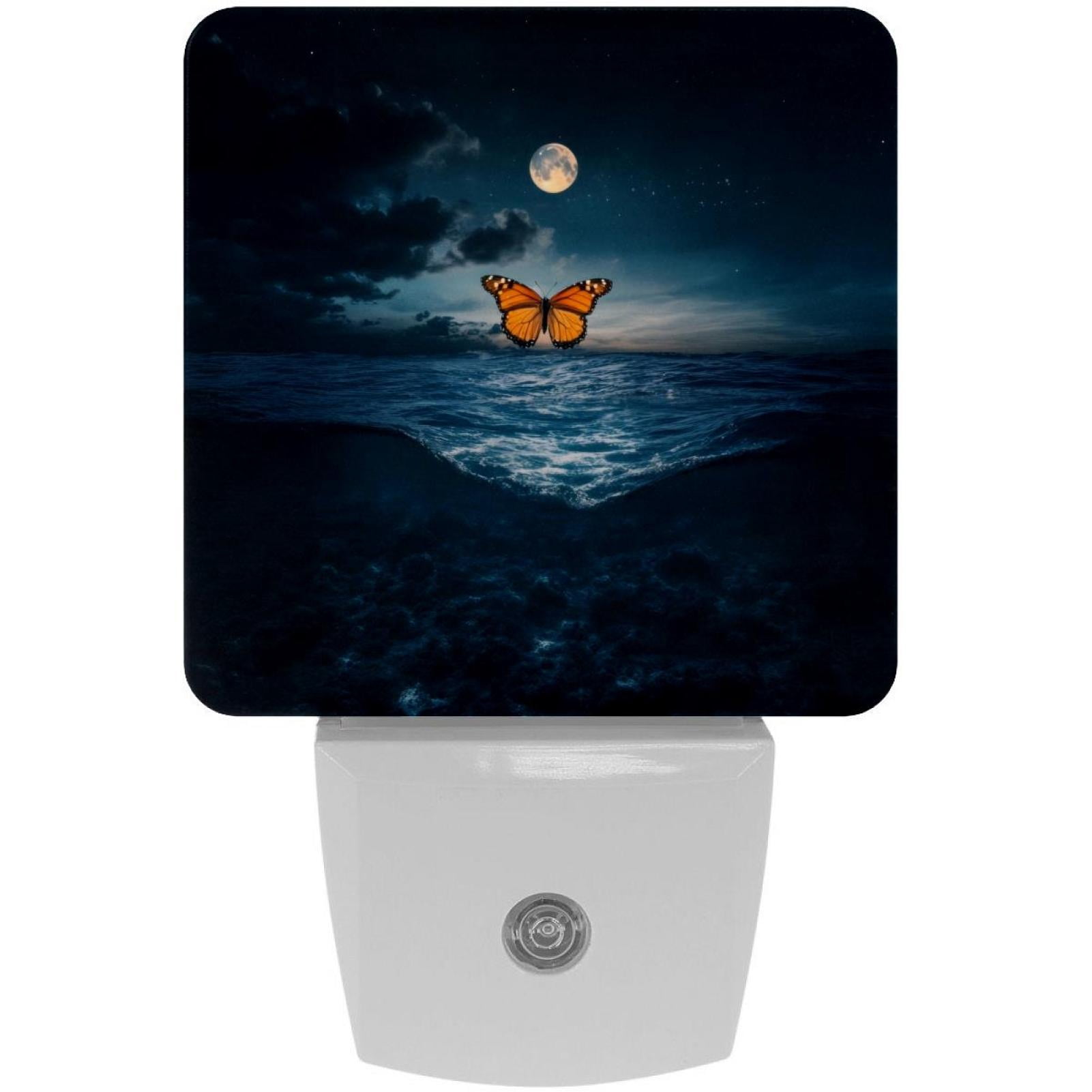 PhooArto Sea Full Moon Butterfly Plug in LED Night Light Auto Sensor Dusk to Dawn Decorative Night for Bedroom, Bathroom, Kitchen, Hallway, Stairs, Baby's Room, Energy Saving