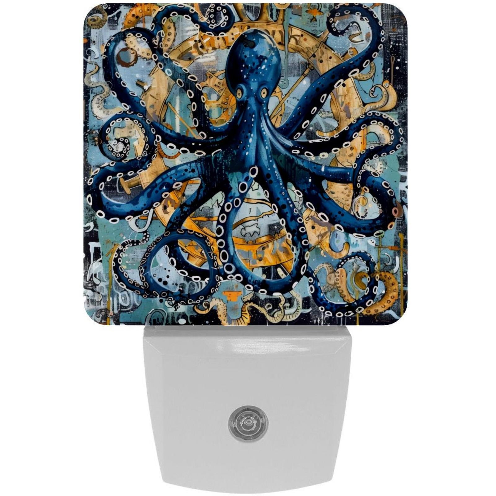 PhooArto Sea Octopus Anchors Painting Plug in LED Night Light Auto Sensor Dusk to Dawn Decorative Night for Bedroom, Bathroom, Kitchen, Hallway, Stairs, Baby's Room, Energy Saving