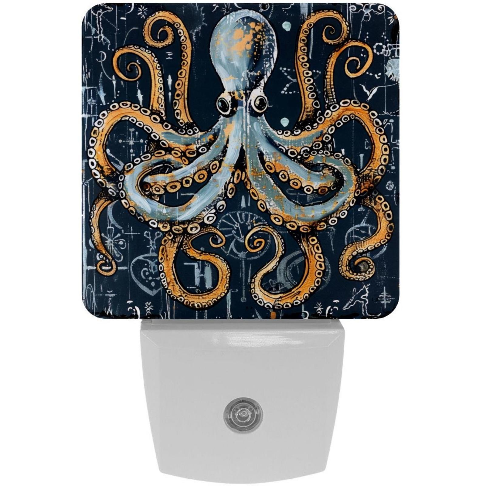 PhooArto Sea Octopus Painting Plug in LED Night Light Auto Sensor Dusk to Dawn Decorative Night for Bedroom, Bathroom, Kitchen, Hallway, Stairs, Baby's Room, Energy Saving