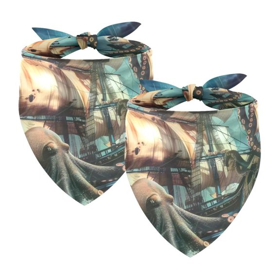 PhooArto Sea Octopus and Nautical Ship Dog Bandanas, 2 Pack Soft Washable Pet Scarf Triangle for Large Dogs Puppies and Cats