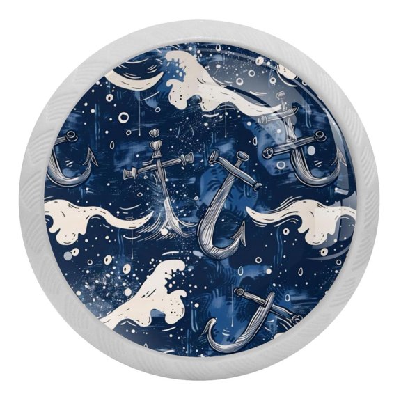 PhooArto Sea Pattern Anchors Waves Splashes 4 PCS Crystal Glass Cabinet Knobs, Drawer Kitchen Cabinets Dresser Cupboard Wardrobe Pulls Handle - Glowing in the Dark