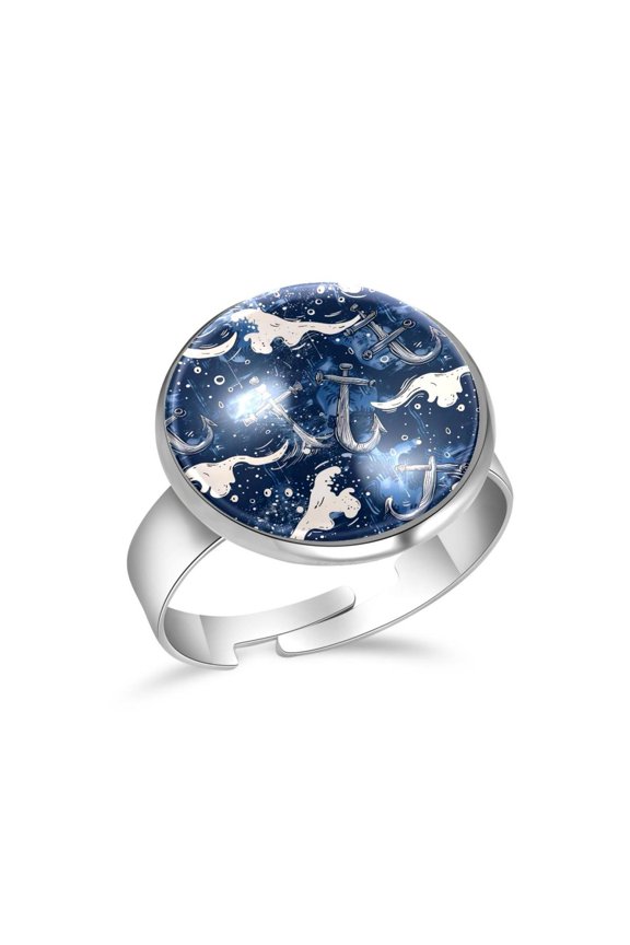 Sea Pattern Anchors Waves Splashes Stainless Steel Rings for Women, Open Adjustable Ring Promise Ring Jewelry Gifts