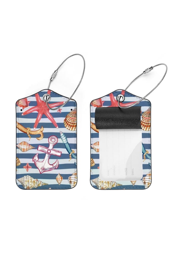 Sea Shells and Anchor Pattern Luggage Tags with Stainless Steel Loop, 2 Pack Luggage Tag Holders for Travel Luggage Baggage Identifier