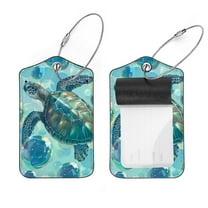PhooArto Sea Turtle Bubble Pattern Luggage Tags with Stainless Steel Loop, 2 Pack Luggage Tag Holders for Travel Luggage Baggage Identifier