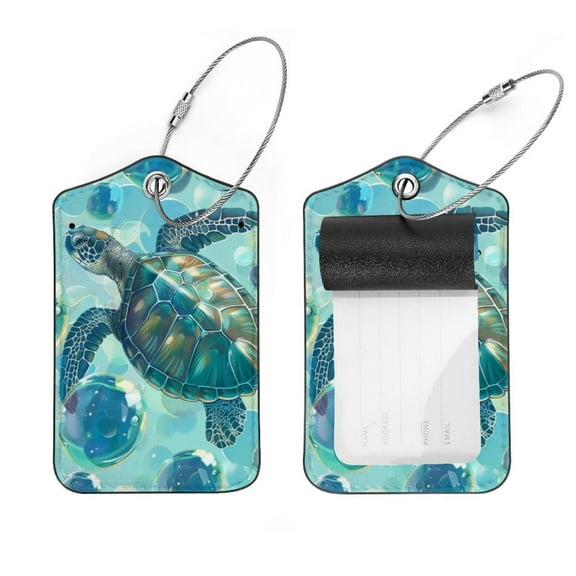 PhooArto Sea Turtle Bubble Pattern Luggage Tags with Stainless Steel Loop, 2 Pack Luggage Tag Holders for Travel Luggage Baggage Identifier