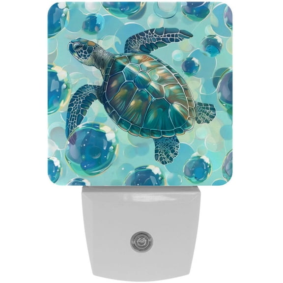 PhooArto Sea Turtle Bubble Pattern Plug in LED Night Light Auto Sensor Dusk to Dawn Decorative Night for Bedroom, Bathroom, Kitchen, Hallway, Stairs, Baby's Room, Energy Saving