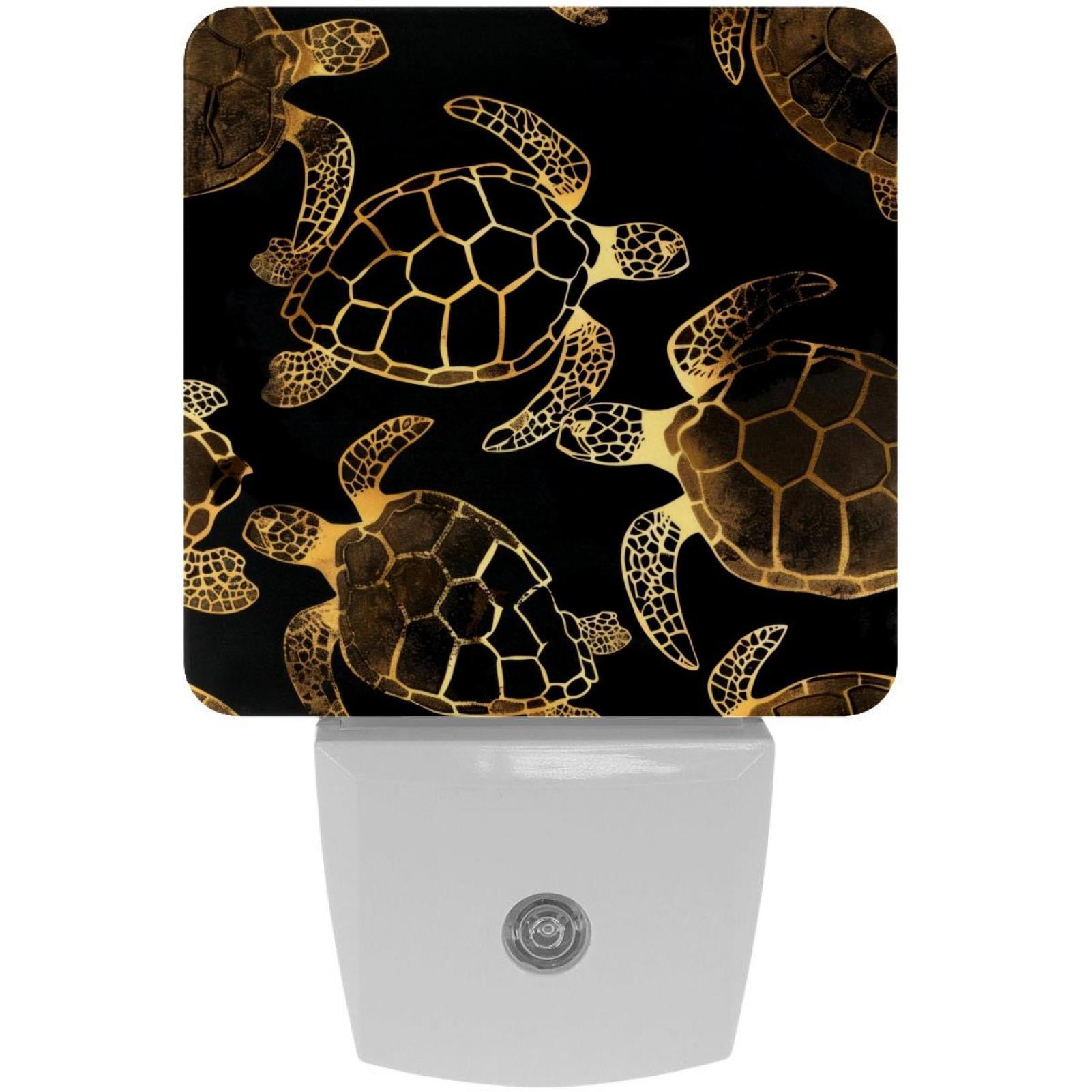 PhooArto Sea Turtle Golden Patterns Plug in LED Night Light Auto Sensor Dusk to Dawn Decorative Night for Bedroom, Bathroom, Kitchen, Hallway, Stairs, Baby's Room, Energy Saving