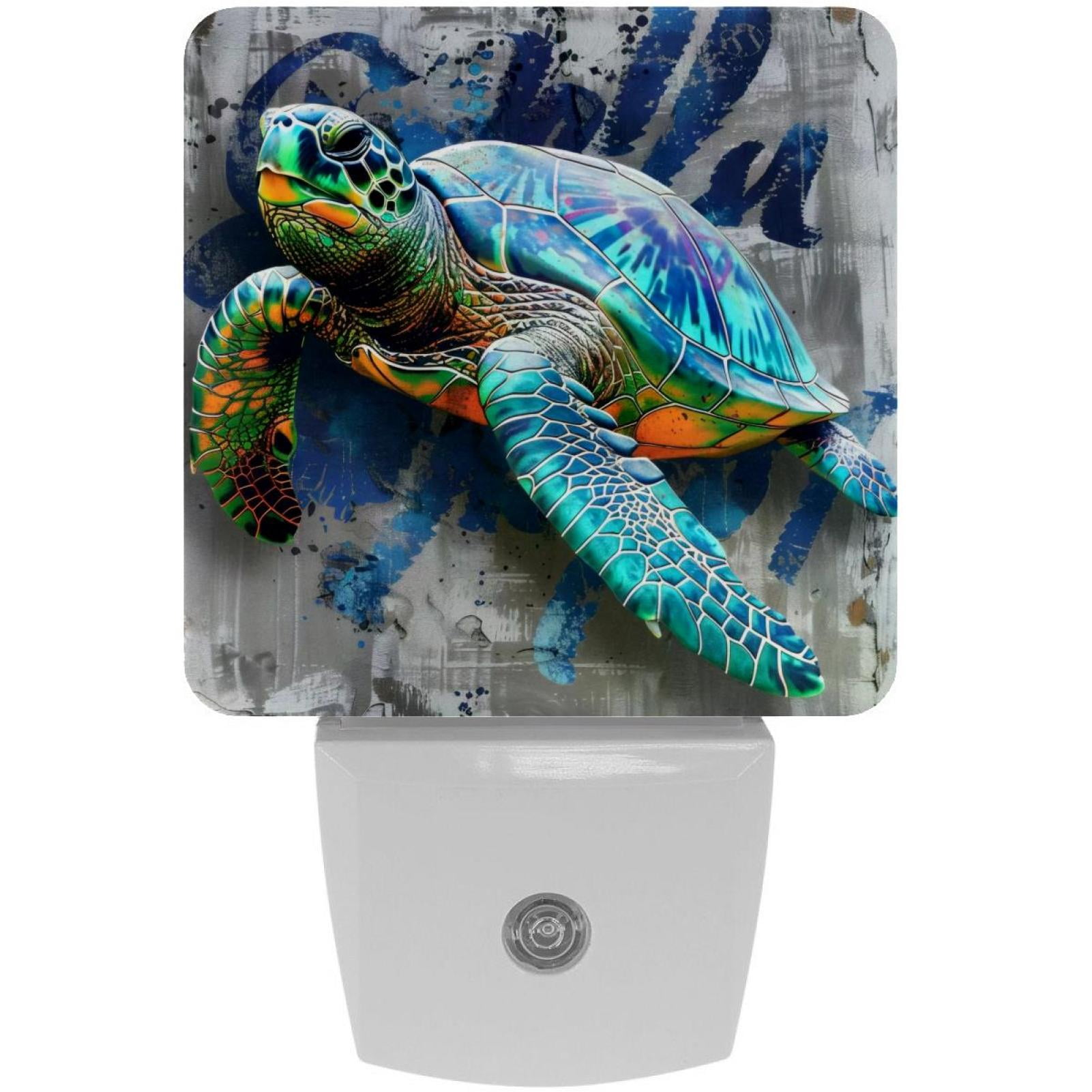 PhooArto Sea Turtle Retro Doodle Plug in LED Night Light Auto Sensor Dusk to Dawn Decorative Night for Bedroom, Bathroom, Kitchen, Hallway, Stairs, Baby's Room, Energy Saving
