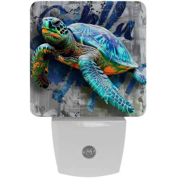 PhooArto Sea Turtle Retro Doodle Plug in LED Night Light Auto Sensor Dusk to Dawn Decorative Night for Bedroom, Bathroom, Kitchen, Hallway, Stairs, Baby's Room, Energy Saving