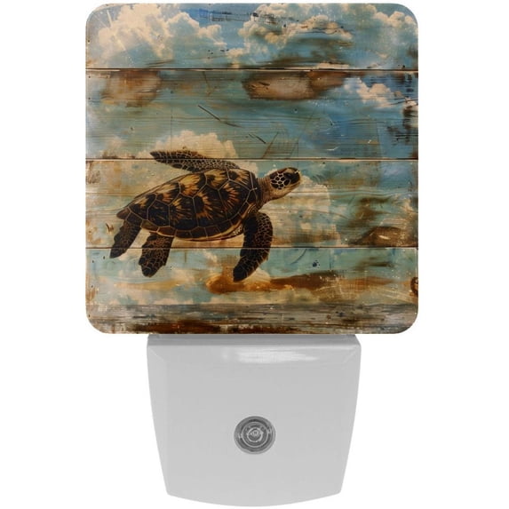PhooArto Sea Turtle Sky Wooden Plug in LED Night Light Auto Sensor Dusk to Dawn Decorative Night for Bedroom, Bathroom, Kitchen, Hallway, Stairs, Baby's Room, Energy Saving