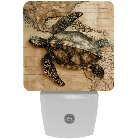 PhooArto Sea Turtle Vintage Map Plug in LED Night Light Auto Sensor Dusk to Dawn Decorative Night for Bedroom, Bathroom, Kitchen, Hallway, Stairs, Baby's Room, Energy Saving