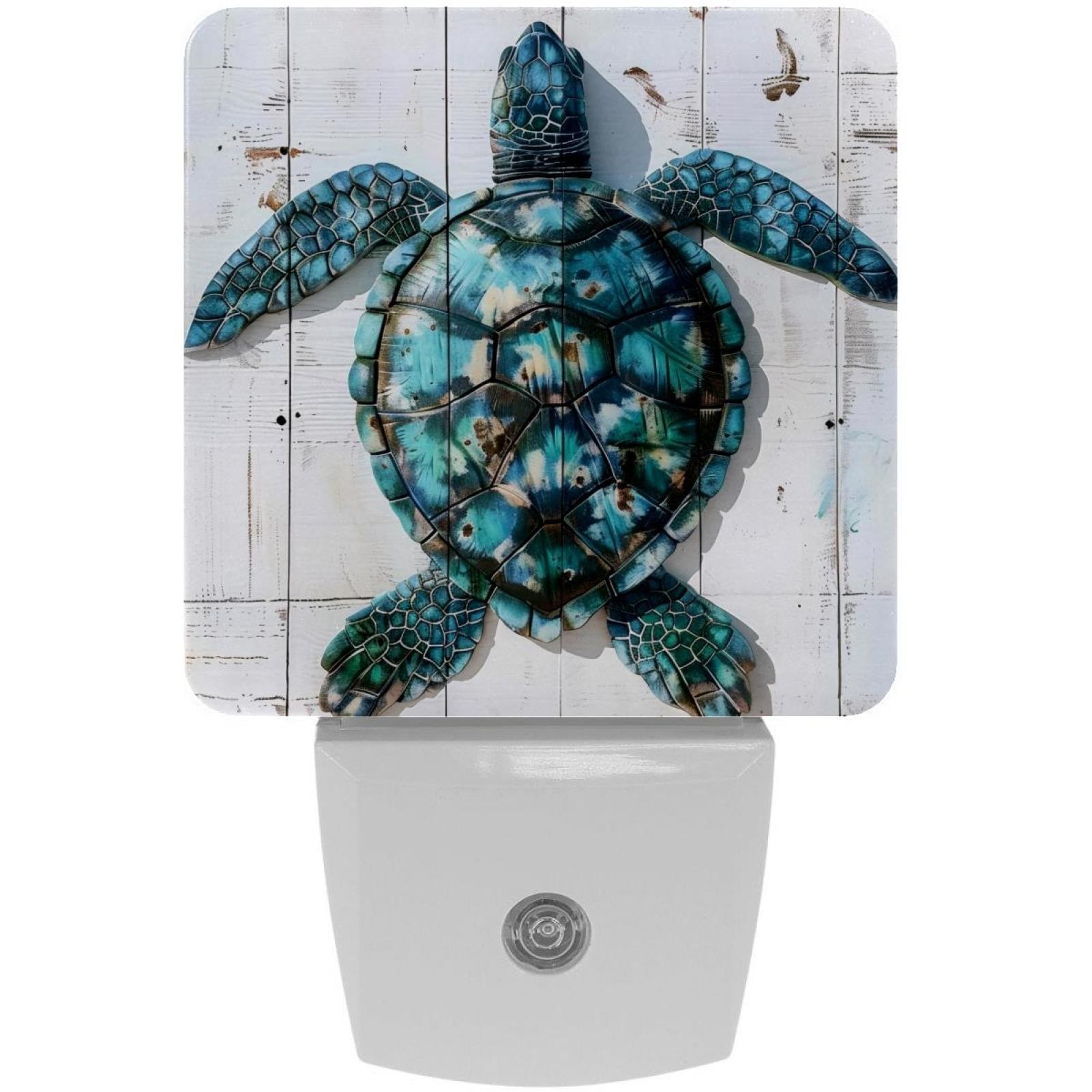 PhooArto Sea Turtle Wooden Board Plug in LED Night Light Auto Sensor Dusk to Dawn Decorative Night for Bedroom, Bathroom, Kitchen, Hallway, Stairs, Baby's Room, Energy Saving