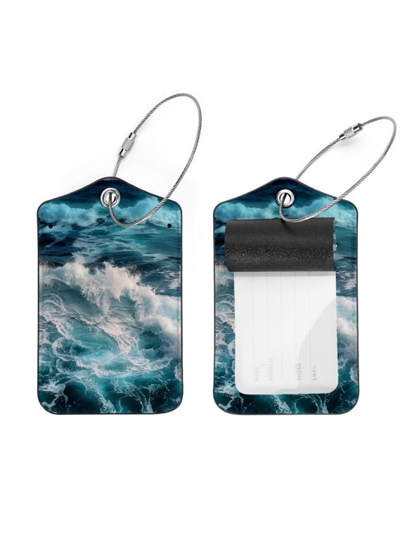 Sea Waves Pattern Luggage Tags with Stainless Steel Loop, 2 Pack Luggage Tag Holders for Travel Luggage Baggage Identifier