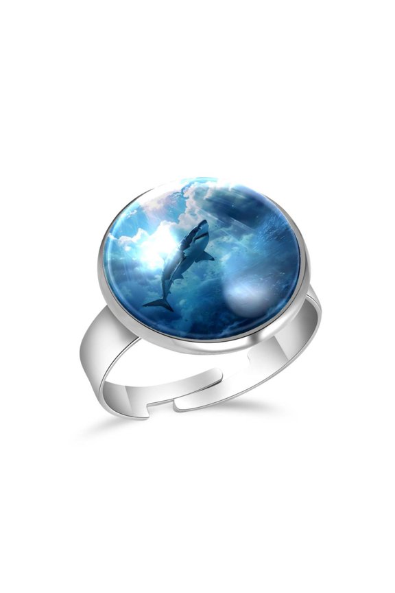 Shark Fly Sky Stainless Steel Rings for Women, Open Adjustable Ring Promise Ring Jewelry Gifts