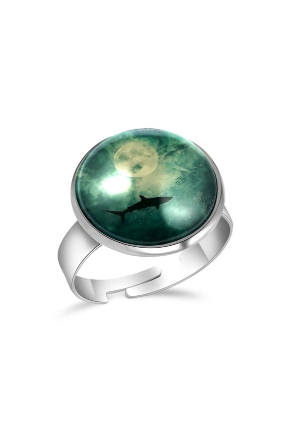 Shark on Night Stainless Steel Rings for Women, Open Adjustable Ring Promise Ring Jewelry Gifts