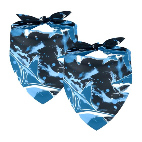 PhooArto Sharks Splash Pattern Dog Bandanas, 2 Pack Soft Washable Pet Scarf Triangle for Large Dogs Puppies and Cats