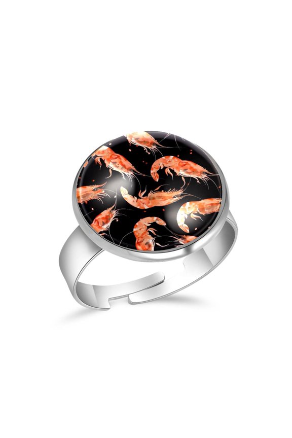 Shrimp Pattern Sea Food Pattern Stainless Steel Rings for Women, Open Adjustable Ring Promise Ring Jewelry Gifts