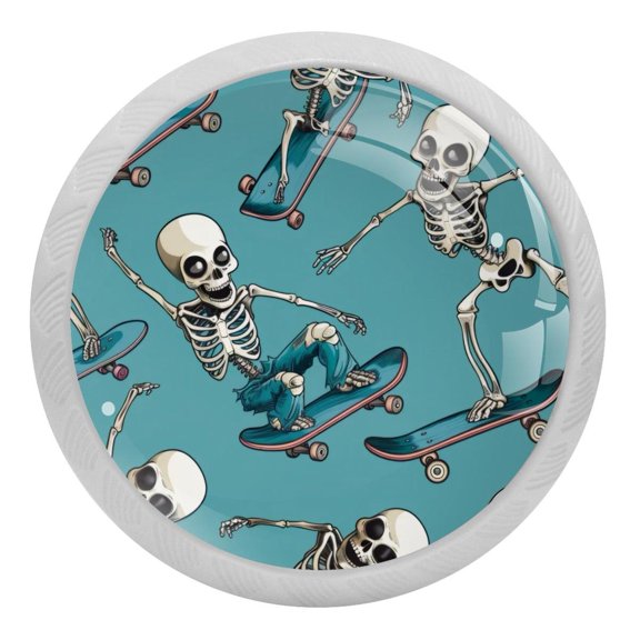 PhooArto Skateboard Skeleton Pattern 4 PCS Crystal Glass Cabinet Knobs, Drawer Kitchen Cabinets Dresser Cupboard Wardrobe Pulls Handle - Glowing in the Dark