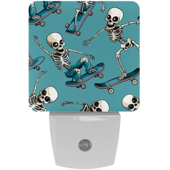 PhooArto Skateboard Skeleton Pattern Plug in LED Night Light Auto Sensor Dusk to Dawn Decorative Night for Bedroom, Bathroom, Kitchen, Hallway, Stairs, Baby's Room, Energy Saving