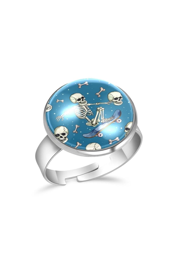 Skateboard Skeleton Patterns Stainless Steel Rings for Women, Open Adjustable Ring Promise Ring Jewelry Gifts