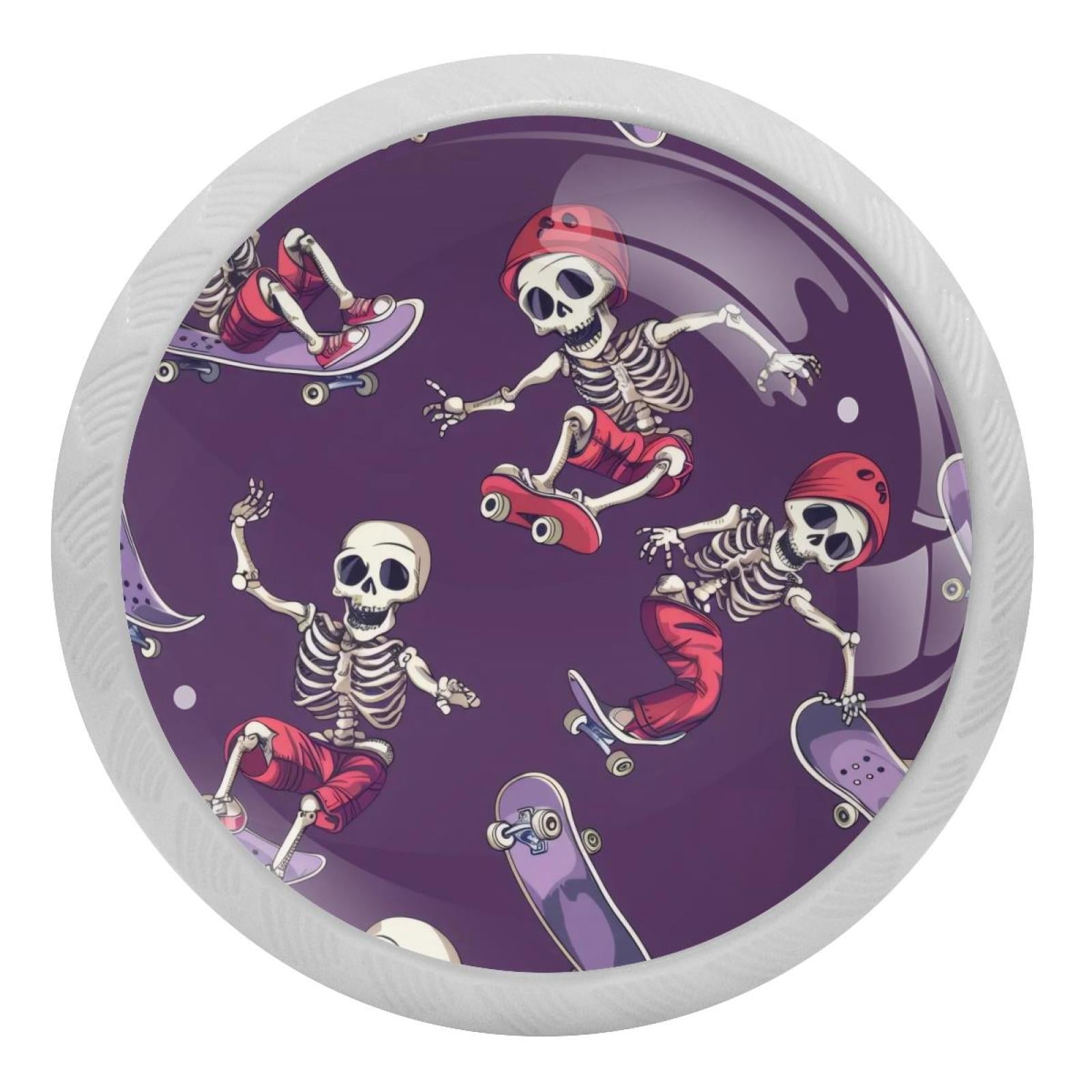 Skeleton Drawers PhooArto Skeleton Skateboard Patterns 4 PCS Crystal Glass Cabinet Knobs ...