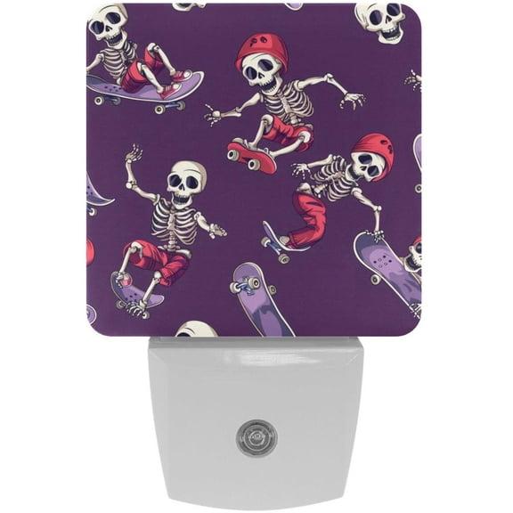 PhooArto Skeleton Skateboard Patterns Plug in LED Night Light Auto Sensor Dusk to Dawn Decorative Night for Bedroom, Bathroom, Kitchen, Hallway, Stairs, Baby's Room, Energy Saving