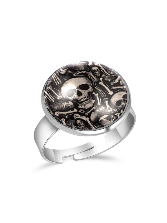 Skeleton and Bones Stainless Steel Rings for Women, Open Adjustable Ring Promise Ring Jewelry Gifts