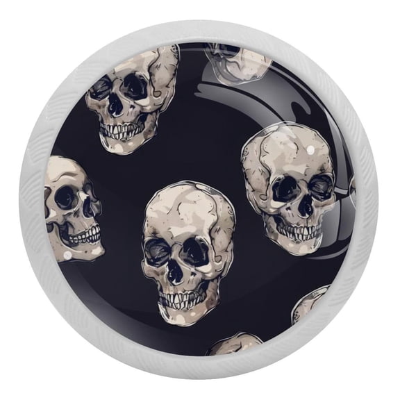 PhooArto Skull Black Pattern 4 PCS Crystal Glass Cabinet Knobs, Drawer Kitchen Cabinets Dresser Cupboard Wardrobe Pulls Handle - Glowing in the Dark