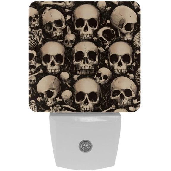 PhooArto Skull and Bone Plug in LED Night Light Auto Sensor Dusk to Dawn Decorative Night for Bedroom, Bathroom, Kitchen, Hallway, Stairs, Baby's Room, Energy Saving