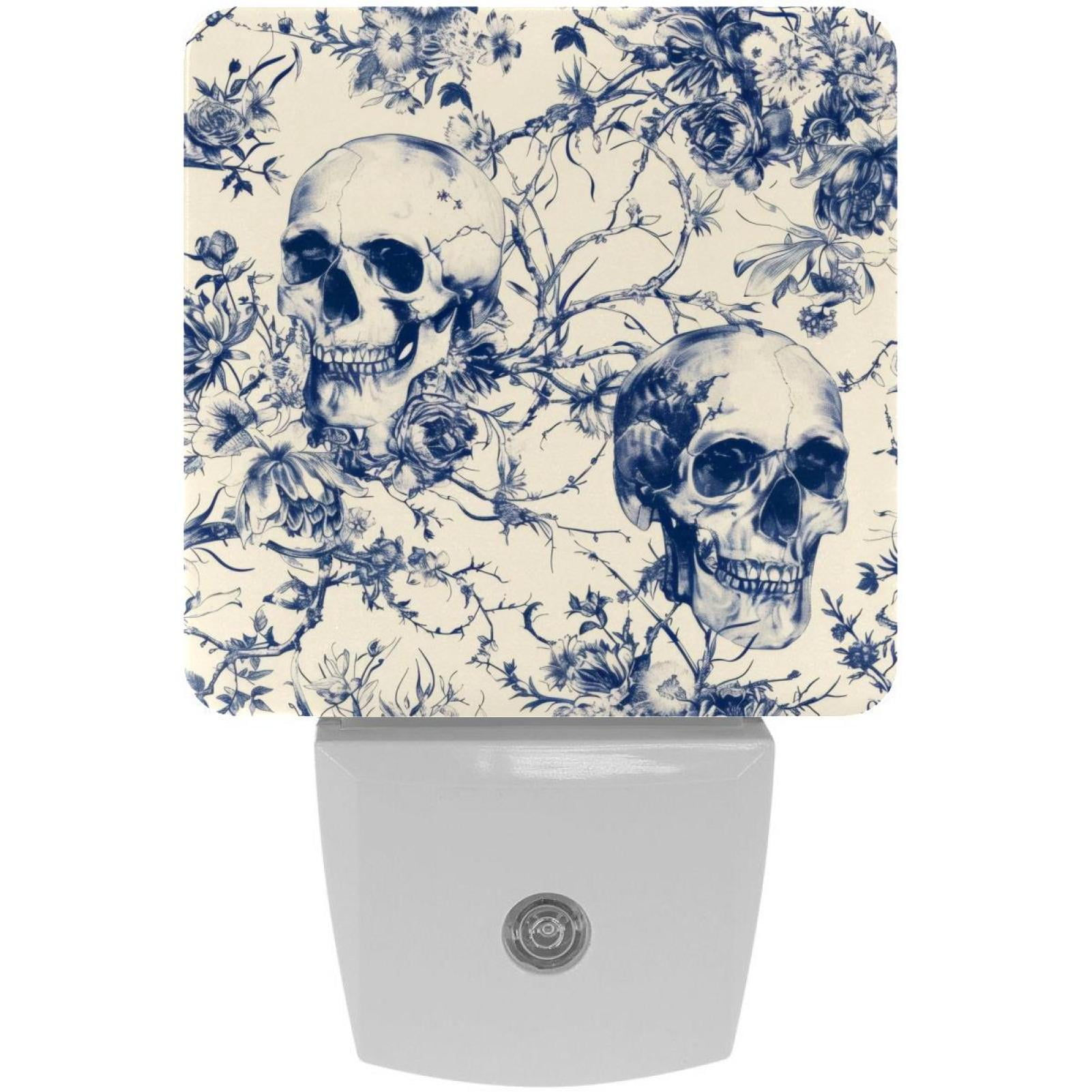 PhooArto Skull Floral Pattern Plug in LED Night Light Auto Sensor Dusk to Dawn Decorative Night for Bedroom, Bathroom, Kitchen, Hallway, Stairs, Baby's Room, Energy Saving