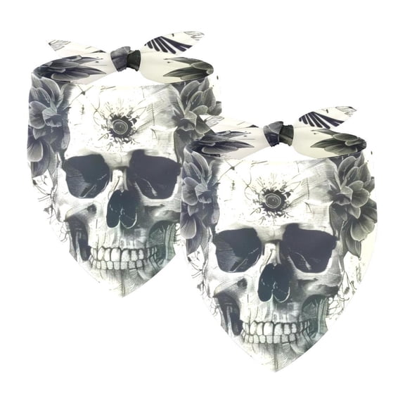 PhooArto Skull Flowers Butterfly Pattern Dog Bandanas, 2 Pack Soft Washable Pet Scarf Triangle for Large Dogs Puppies and Cats