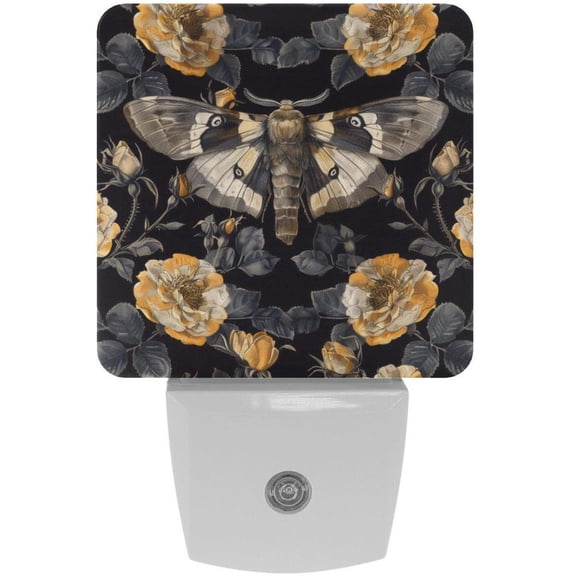 PhooArto Skull Hawk Moth Pattern Plug in LED Night Light Auto Sensor Dusk to Dawn Decorative Night for Bedroom, Bathroom, Kitchen, Hallway, Stairs, Baby's Room, Energy Saving