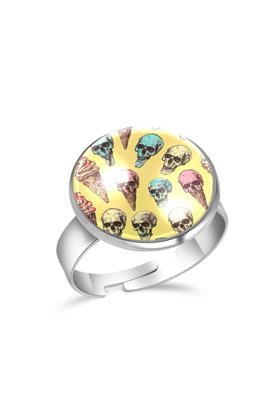 Skull Ice Cream Pattern Stainless Steel Rings for Women, Open Adjustable Ring Promise Ring Jewelry Gifts