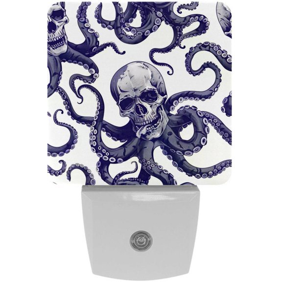 PhooArto Skull Octopus Tentacles Pattern Plug in LED Night Light Auto Sensor Dusk to Dawn Decorative Night for Bedroom, Bathroom, Kitchen, Hallway, Stairs, Baby's Room, Energy Saving