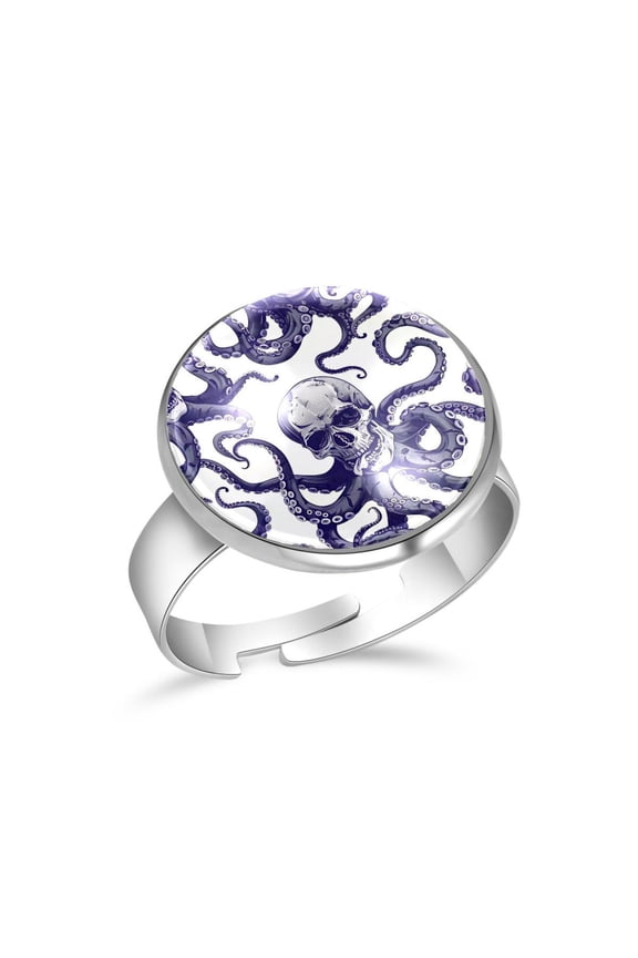 Skull Octopus Tentacles Pattern Stainless Steel Rings for Women, Open Adjustable Ring Promise Ring Jewelry Gifts