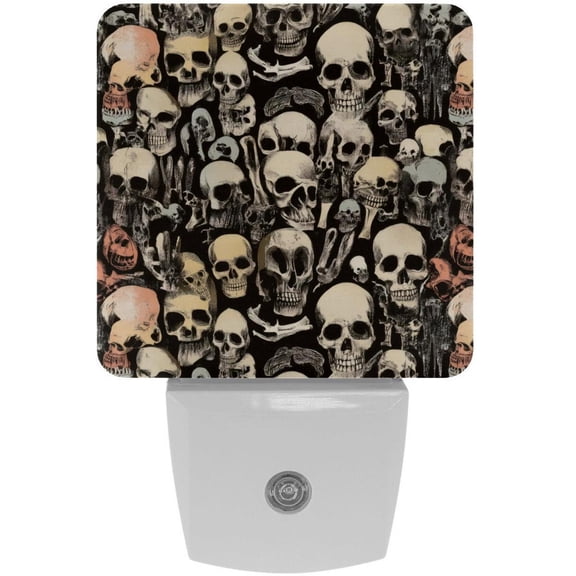 PhooArto Skull Patterns Plug in LED Night Light Auto Sensor Dusk to Dawn Decorative Night for Bedroom, Bathroom, Kitchen, Hallway, Stairs, Baby's Room, Energy Saving
