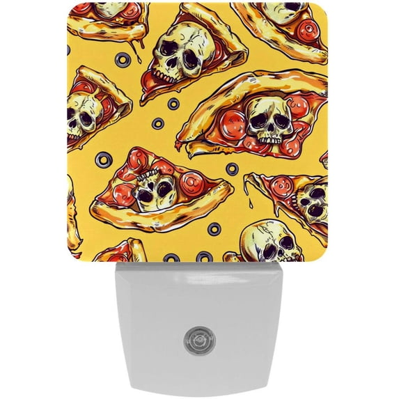 PhooArto Skull Pizza Pattern Plug in LED Night Light Auto Sensor Dusk to Dawn Decorative Night for Bedroom, Bathroom, Kitchen, Hallway, Stairs, Baby's Room, Energy Saving