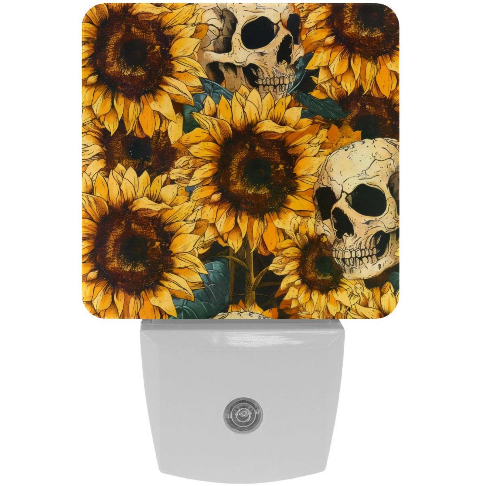 PhooArto Skull and Sunflower Pattern Plug in LED Night Light Auto Sensor Dusk to Dawn Decorative Night for Bedroom, Bathroom, Kitchen, Hallway, Stairs, Baby's Room, Energy Saving