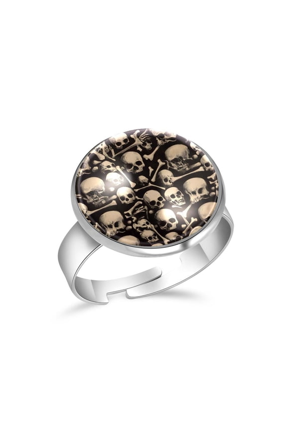 Skulls Bones Pattern Stainless Steel Rings for Women, Open Adjustable Ring Promise Ring Jewelry Gifts