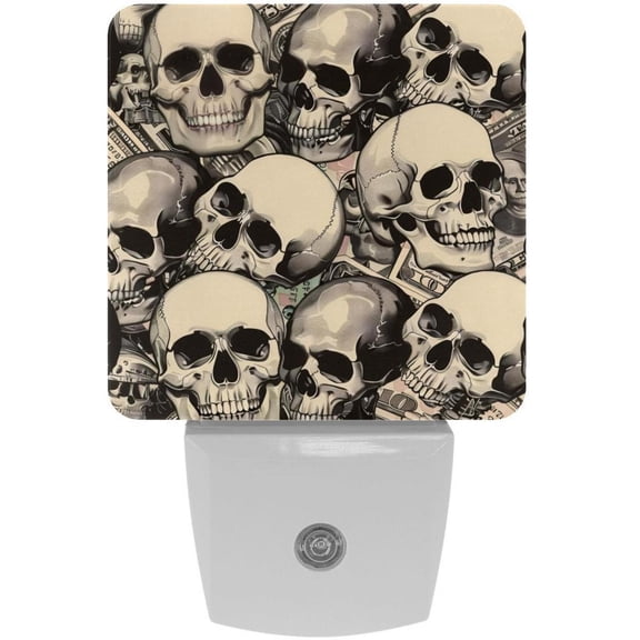 PhooArto Skulls and Dollar Pattern Plug in LED Night Light Auto Sensor Dusk to Dawn Decorative Night for Bedroom, Bathroom, Kitchen, Hallway, Stairs, Baby's Room, Energy Saving