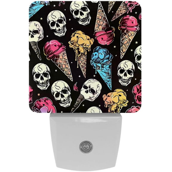 PhooArto Skulls Ice Cream Pattern Plug in LED Night Light Auto Sensor Dusk to Dawn Decorative Night for Bedroom, Bathroom, Kitchen, Hallway, Stairs, Baby's Room, Energy Saving