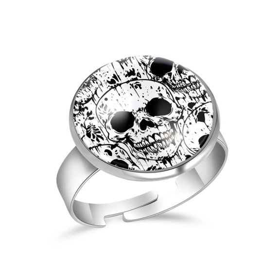 PhooArto Skulls Pattern Stainless Steel Rings for Women, Open Adjustable Ring Promise Ring Jewelry Gifts
