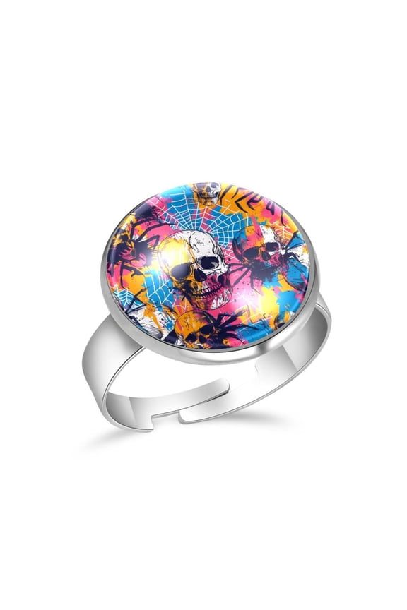 Skulls Spider Spiderweb Pattern Stainless Steel Rings for Women, Open Adjustable Ring Promise Ring Jewelry Gifts