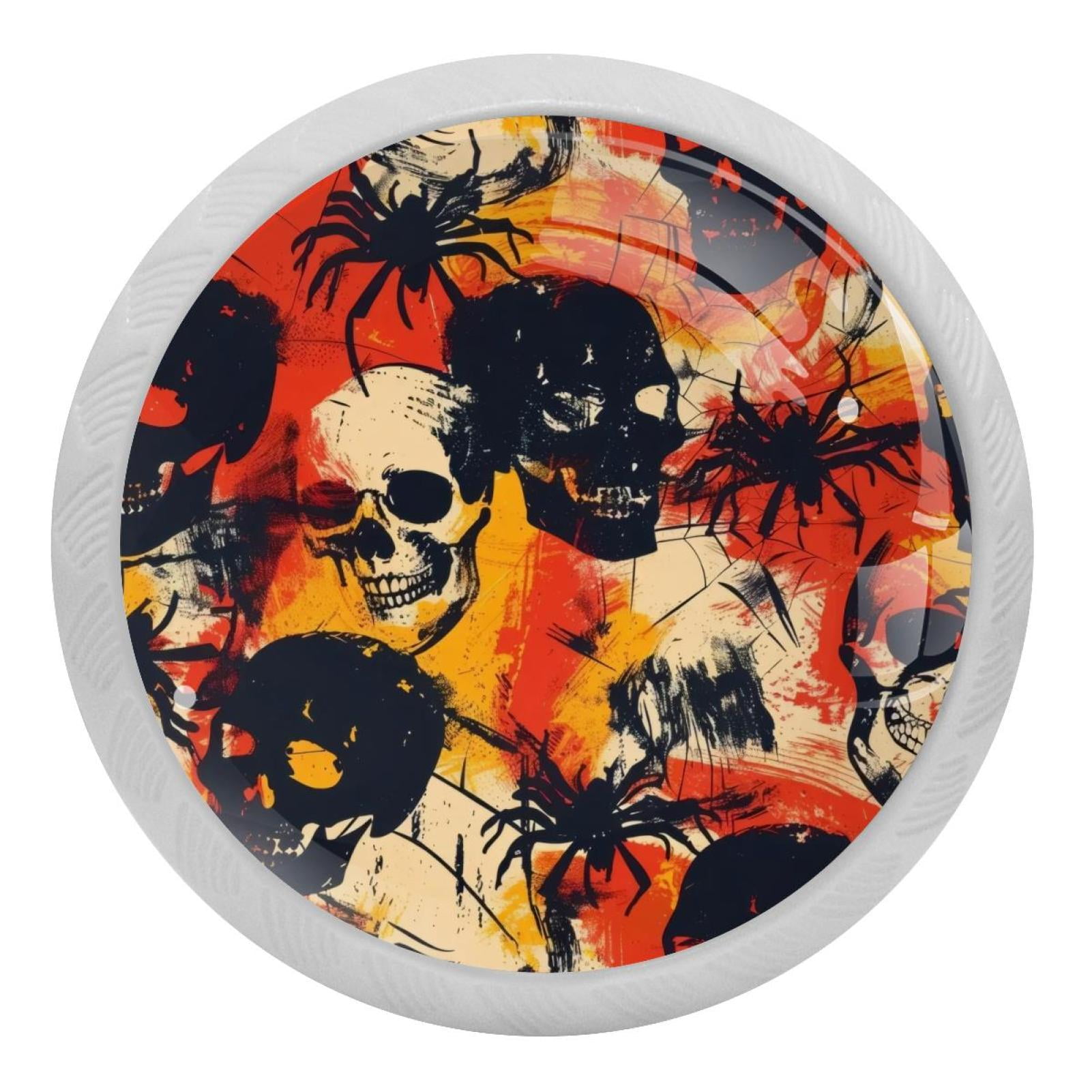 PhooArto Skulls Spiders Pattern 4 PCS Crystal Glass Cabinet Knobs ...
